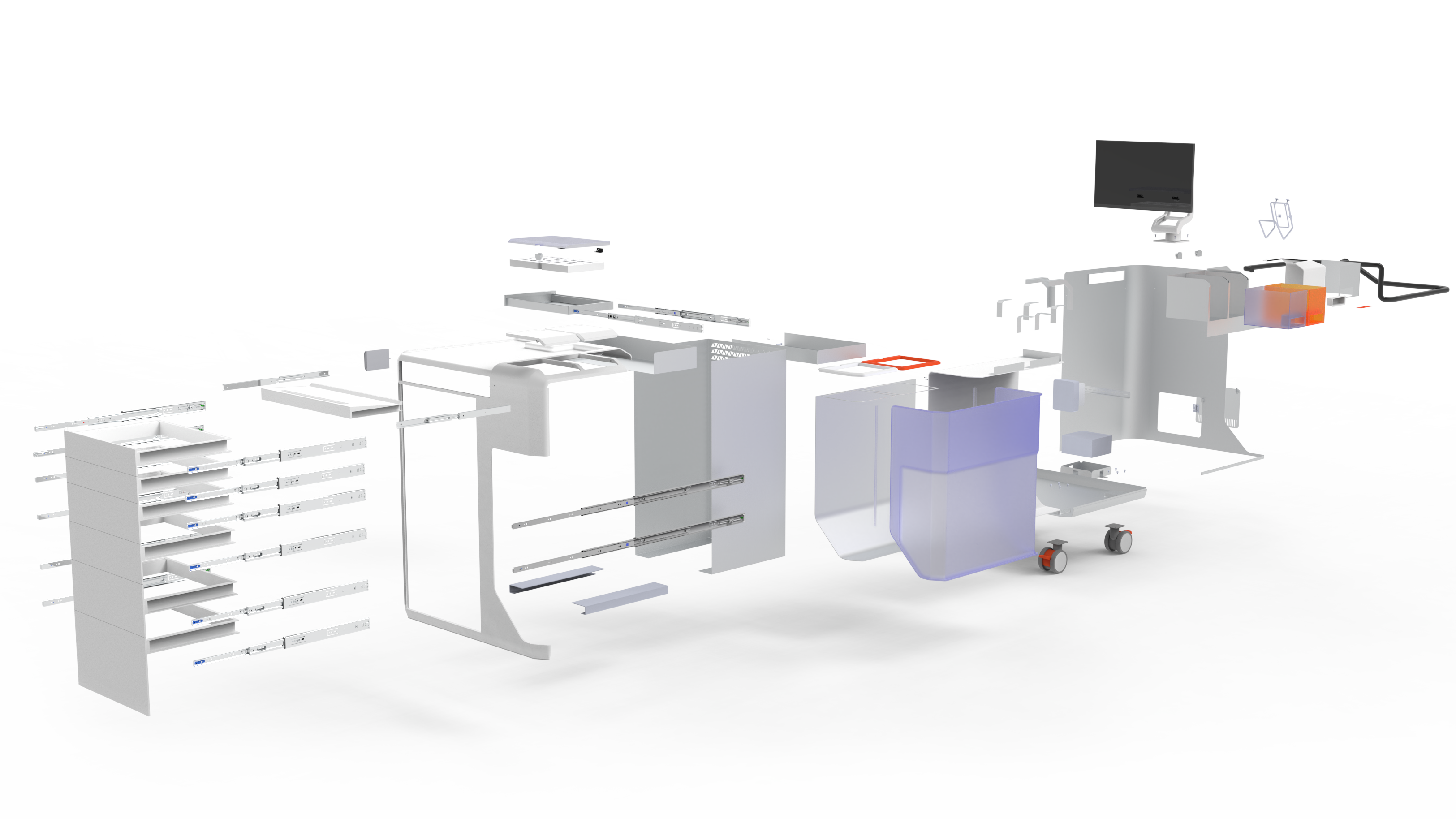 Recurite exploded view showing all components