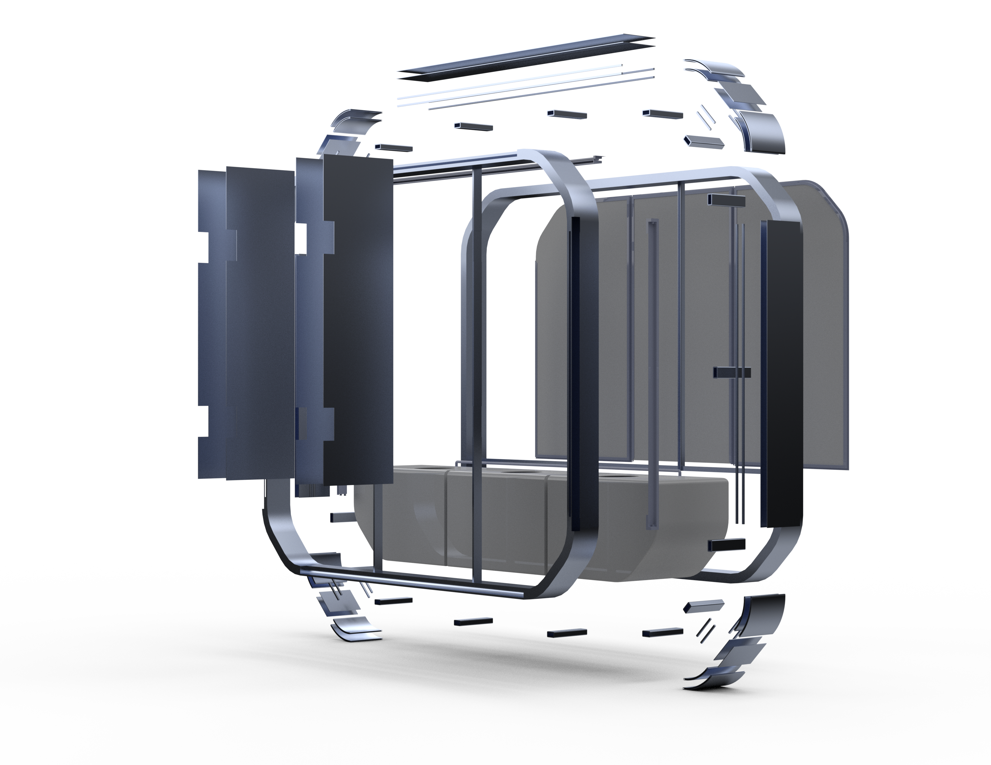 Exploded view of foldable cabin frame